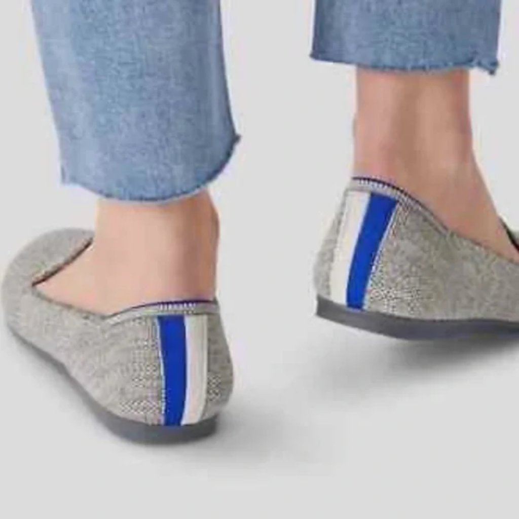 Rothy’s, Size 8.5, The Loafer Gray/Tan Heather With Blue/White Back Stripe